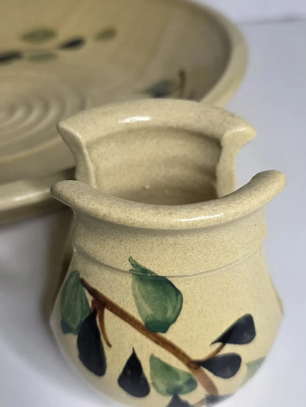 Contemporary Pottery Olive painted large bowl / Platter & Matching Napkin caddy